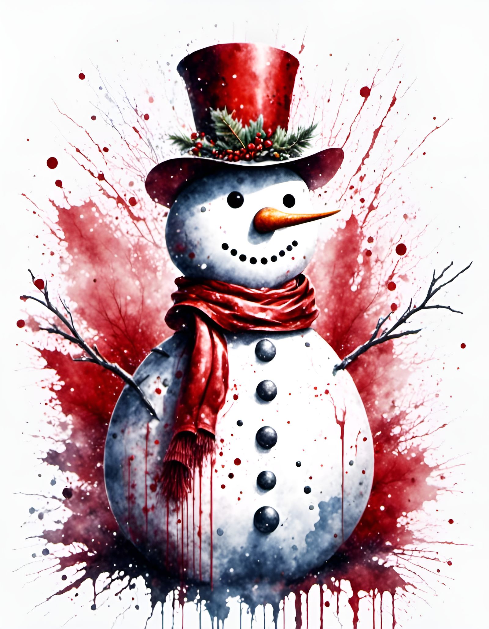 Watercolor Christmas Snowman in Red