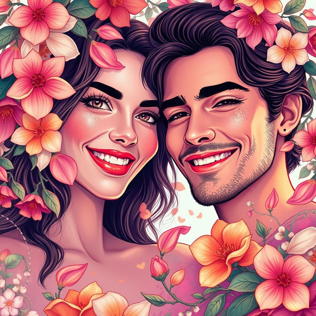 Floral Portrait of a Couple in Dreamy Digital Art