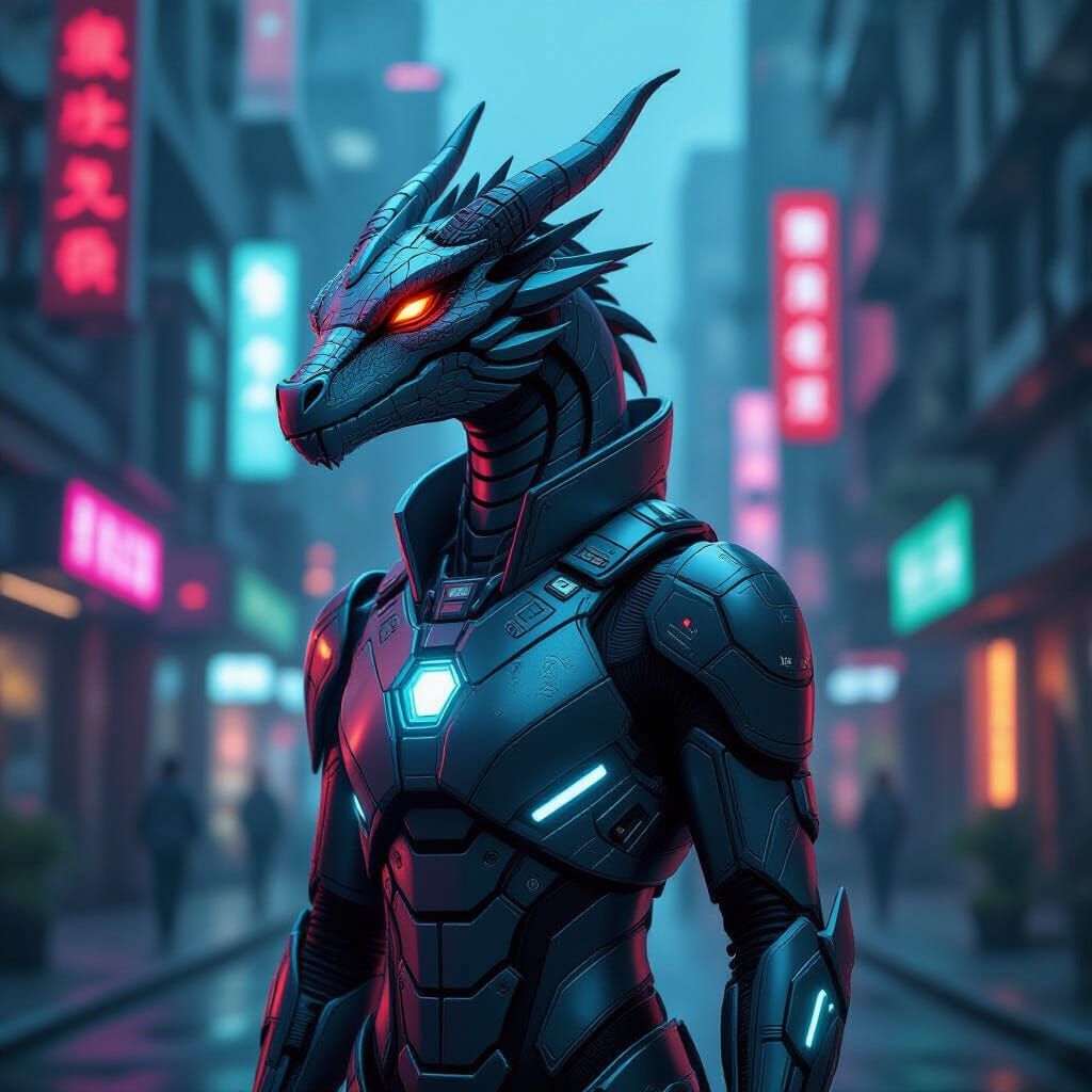Cyberpunk Dragon in Metallic Tech Suit