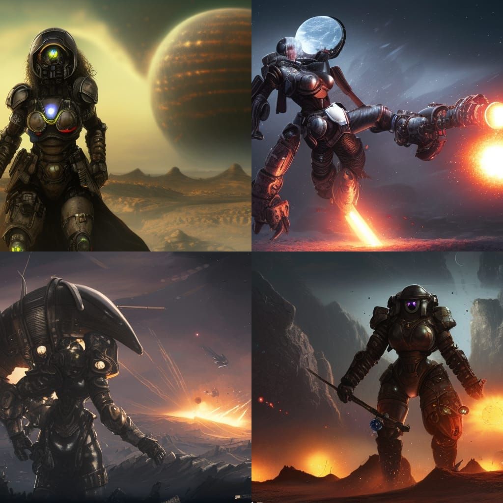 Armored Woman Fighting Robots Amidst Wasteland Explosion