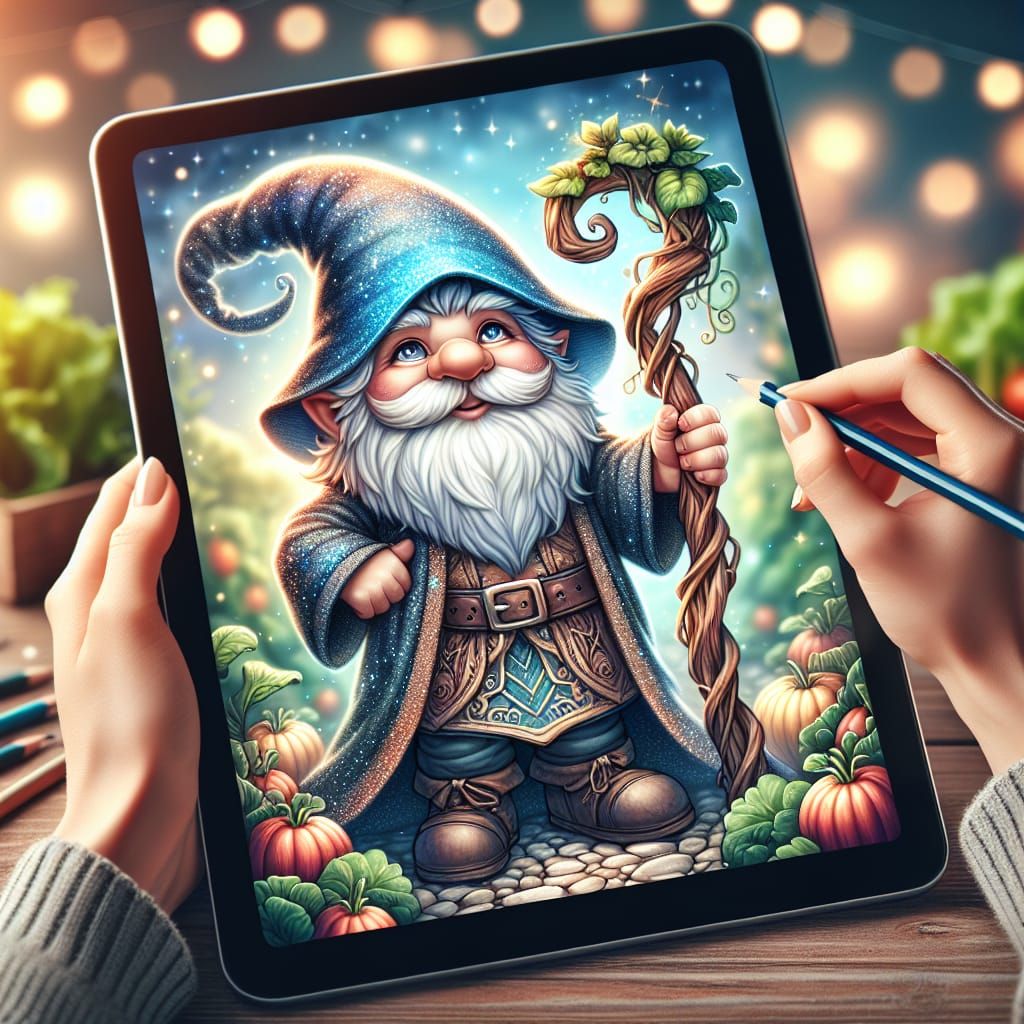 Whimsical Garden Gnome in a Witch's Garden