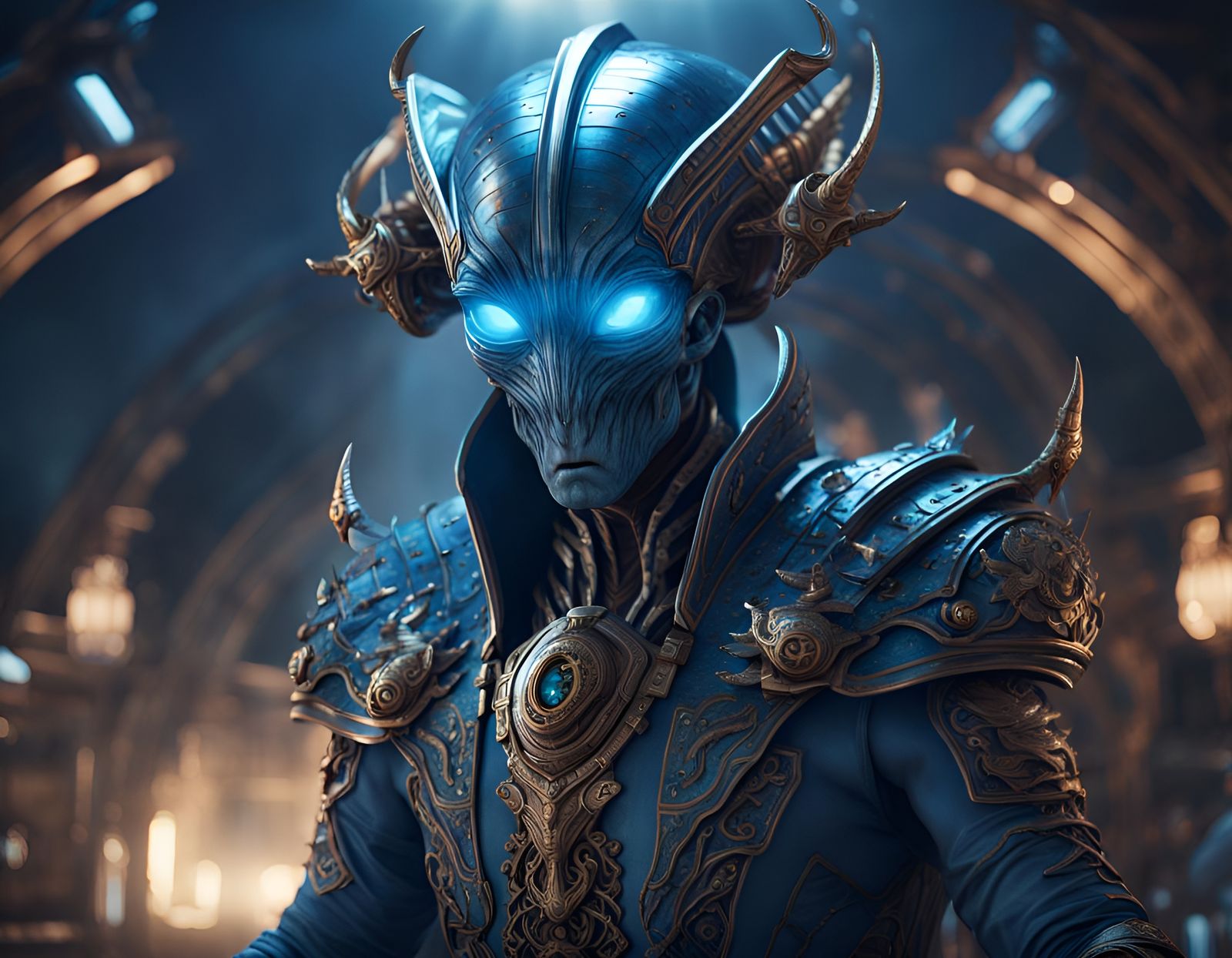 Alien Warrior Prince Piloting Spaceship as Matte Painting