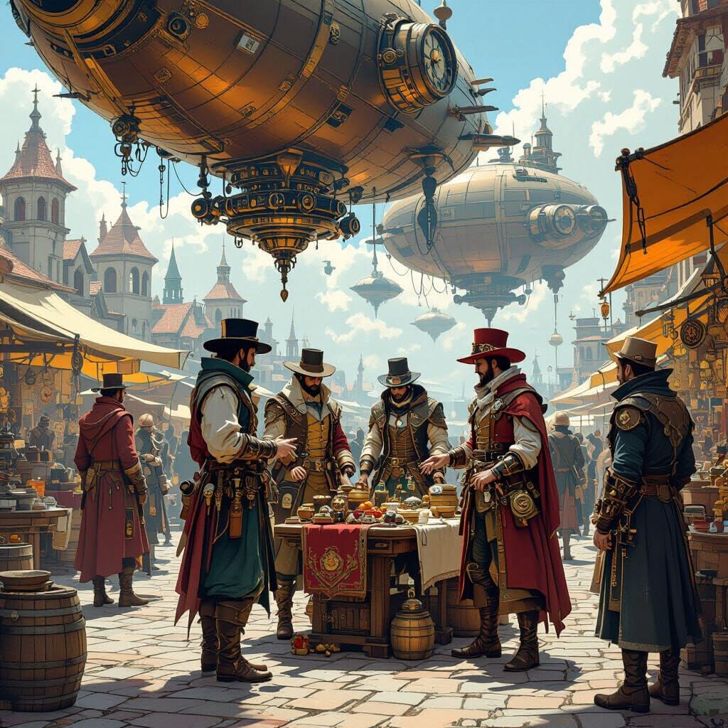 Steampunk Marketplace with Airship Docks