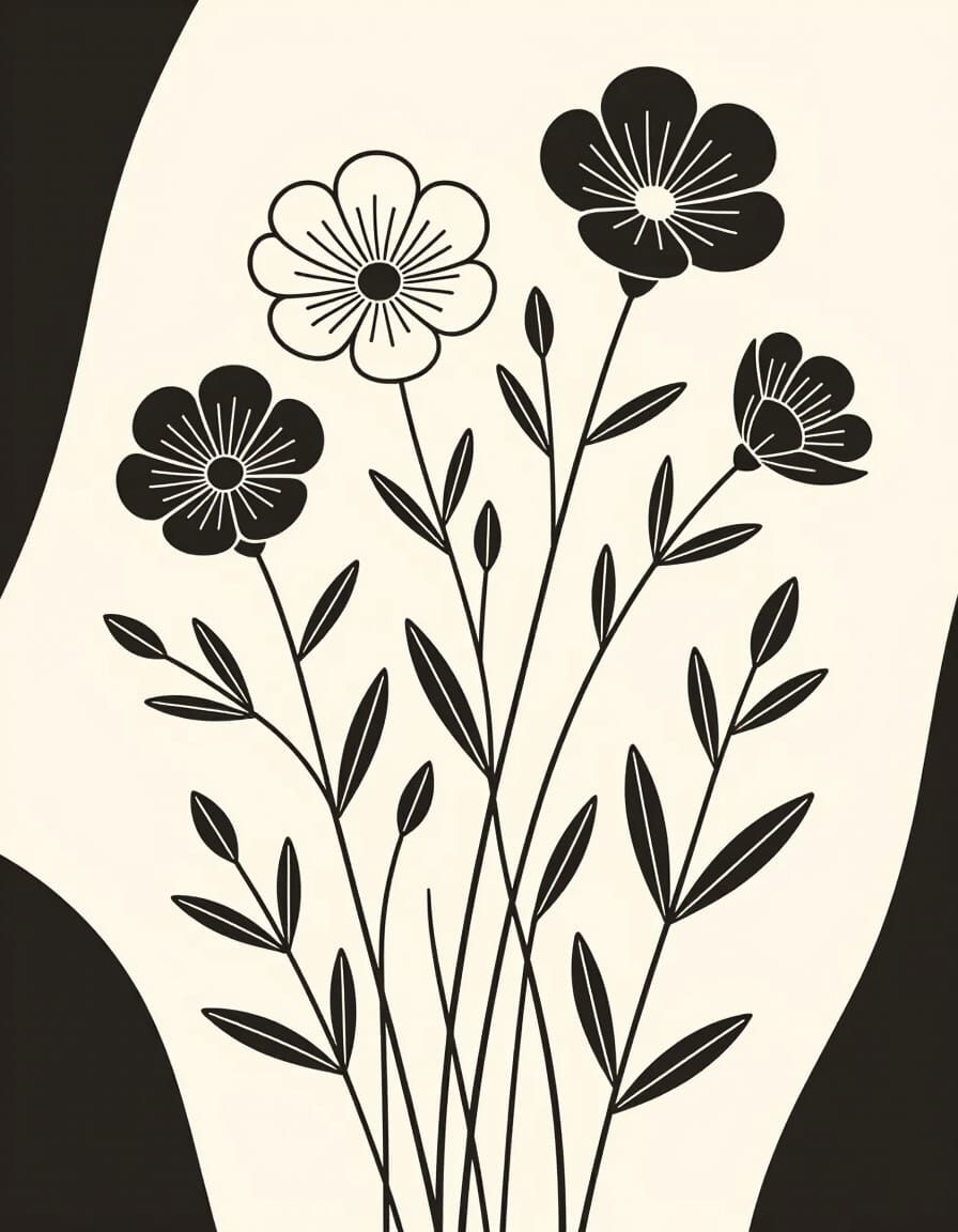 Minimalist Wildflower Line Art in Bauhaus Style