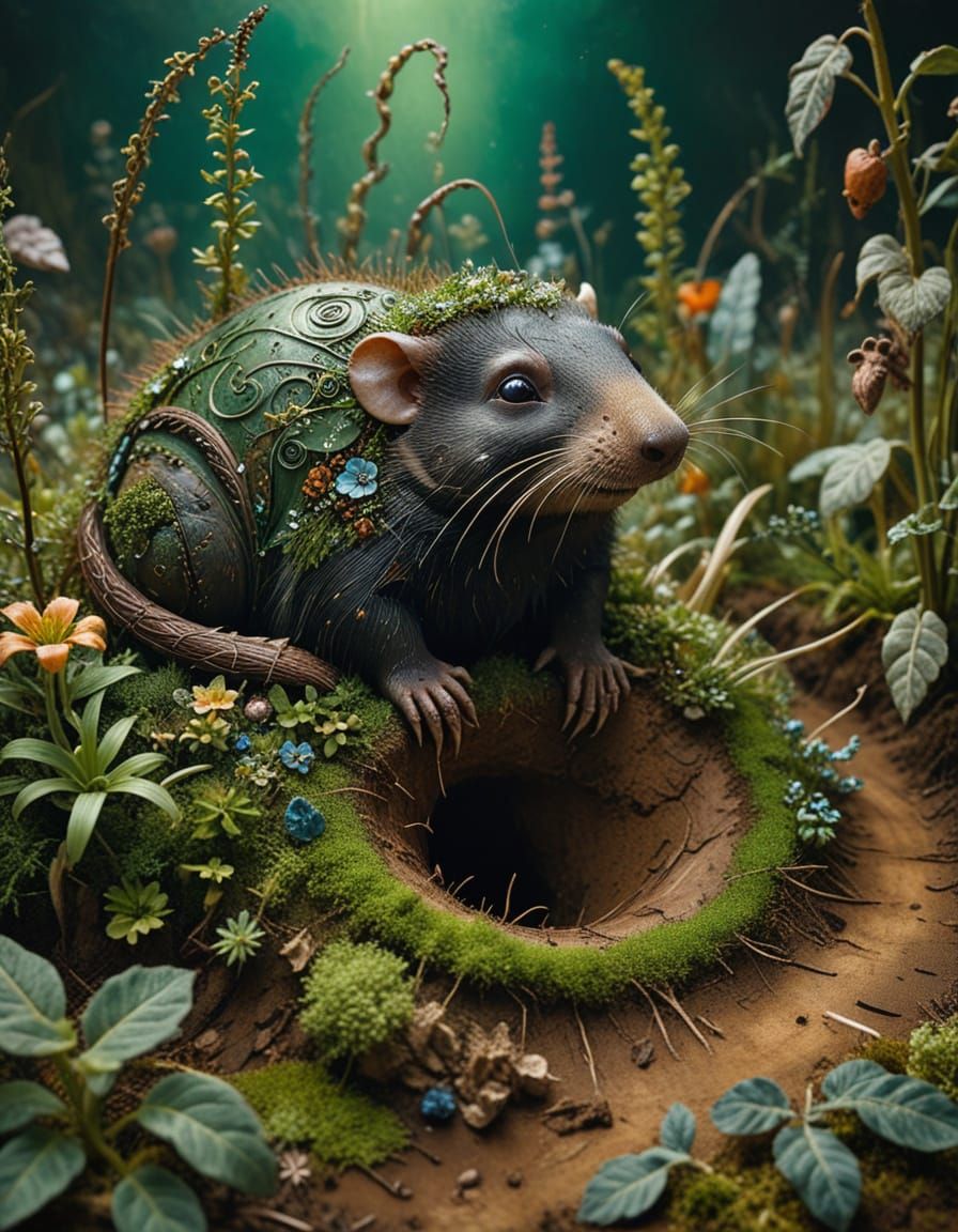 Magical Mole with Plants Digging Hole in Hieronymus Bosch St...