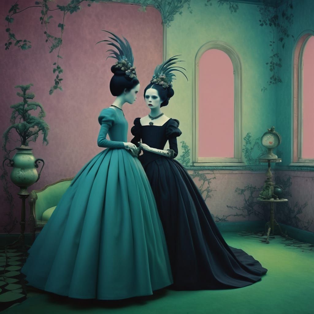 Surreal Dark Fairytale Couple in Autochrome Style