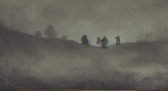 Terrifying Folklore Woman in Ethereal Mist as Oil Painting