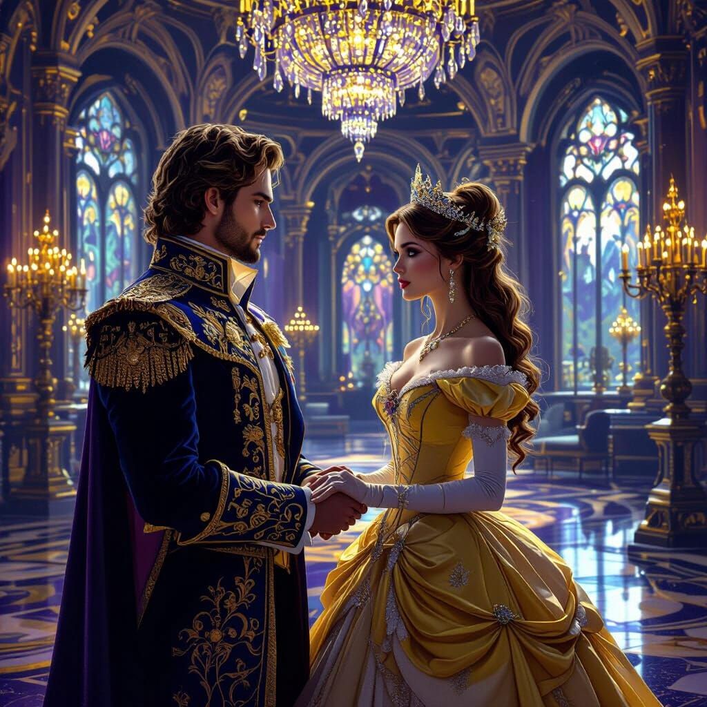 Fairytale Prince Listens in Art Nouveau Ballroom