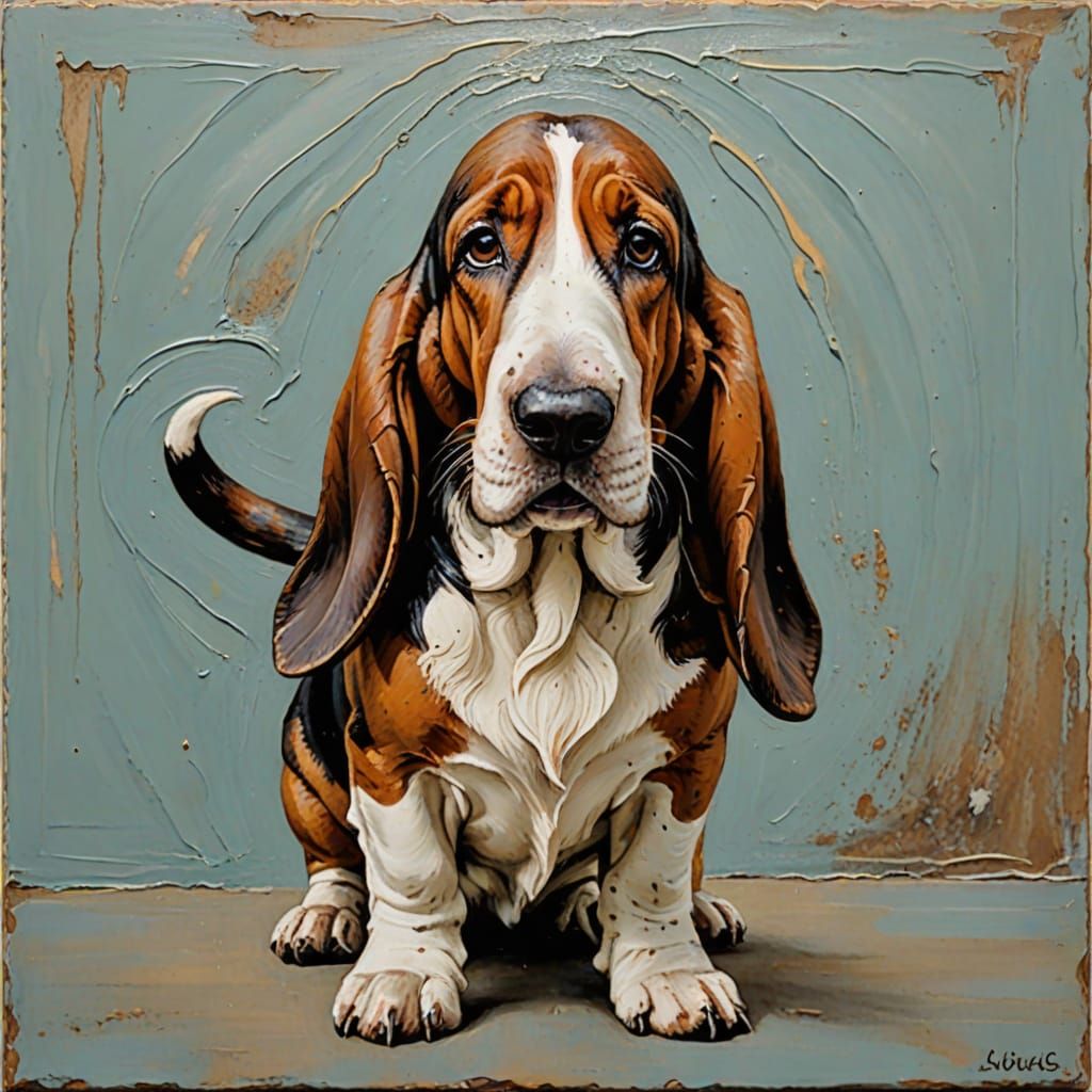 A big soulful basset hound waddling around and appearing to ...