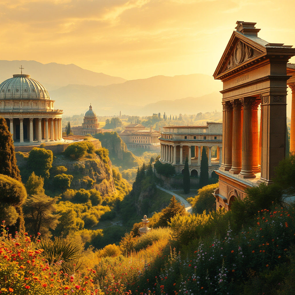 Majestic Roman Structures in Hyper-Realistic Colors