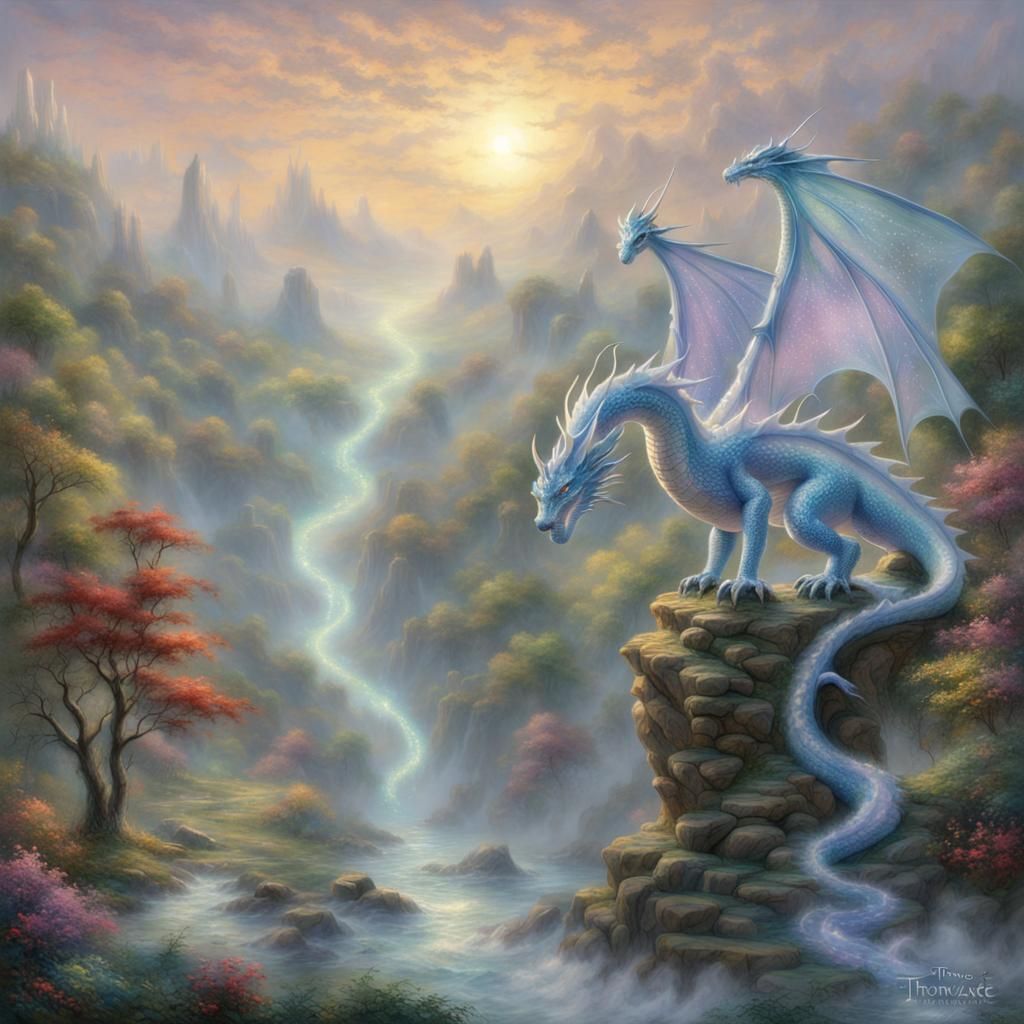 Ethereal Glass Dragon in Misty Forest