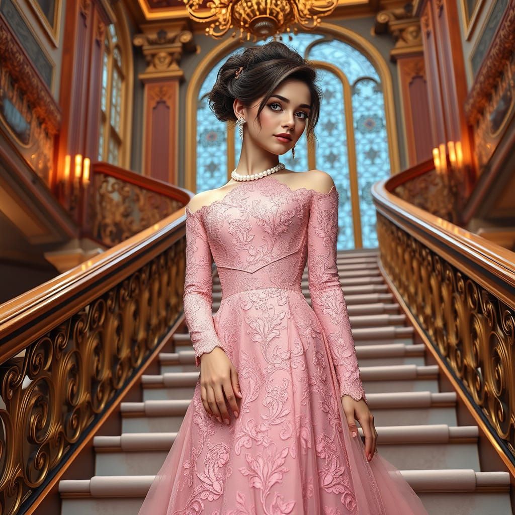 Stunning Prom Princess on Grand Staircase