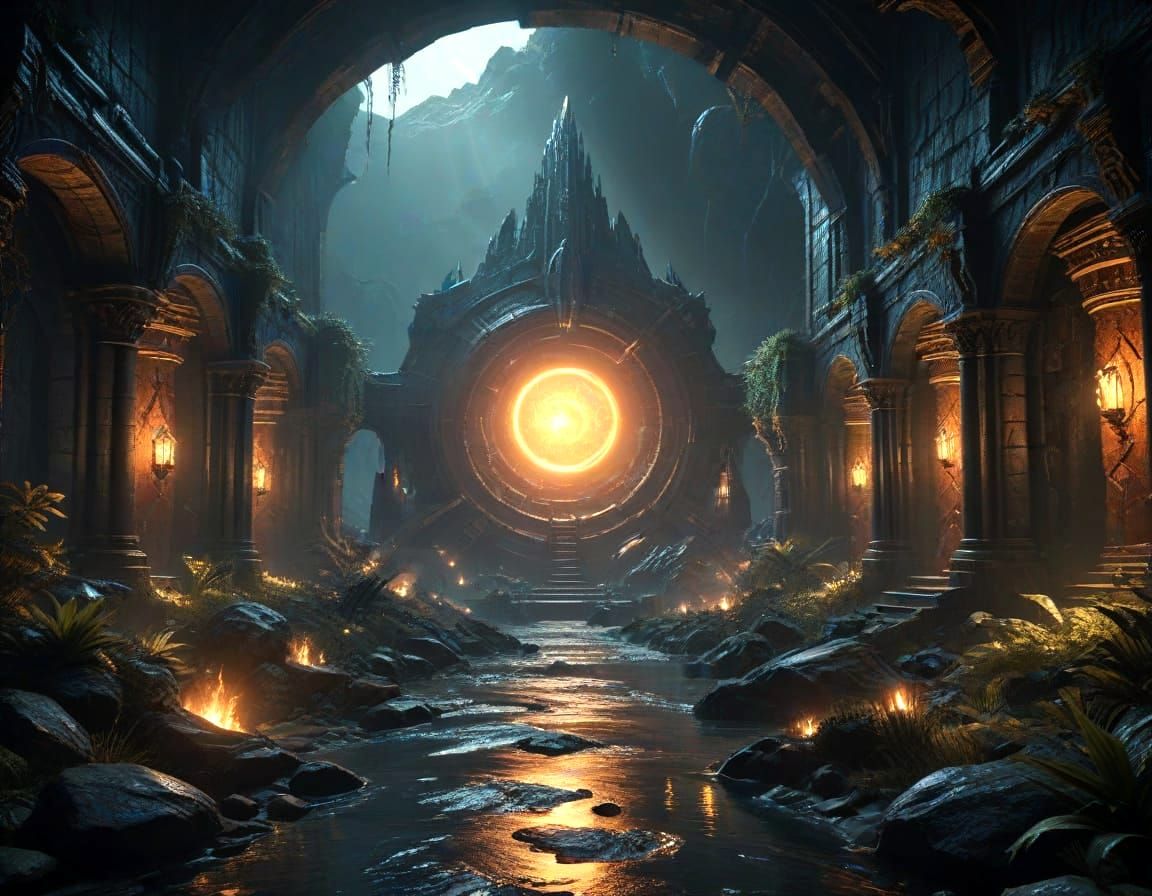 Beneath the Earth: Atlantean Metropolis with Inner Sun