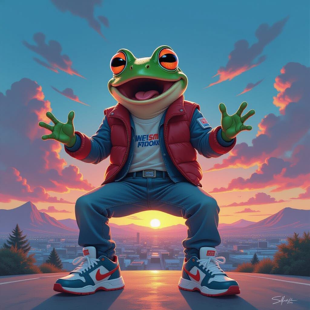 Surprised Frog as Marty McFly in Retro-Futuristic Style