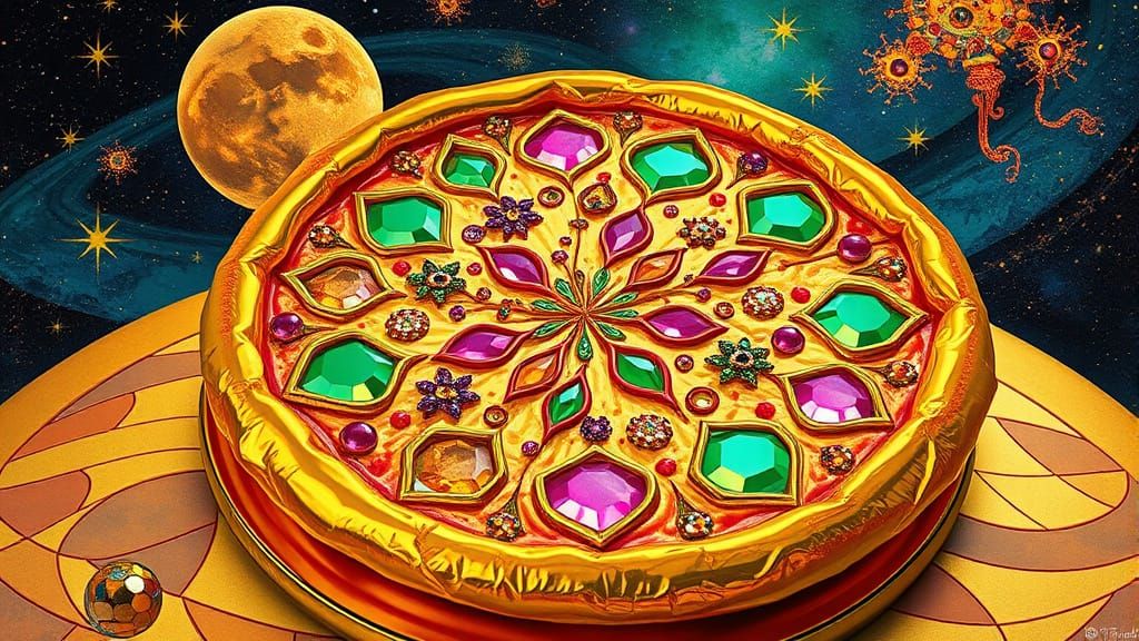 Metallic Alien Pizza in Art Deco Style