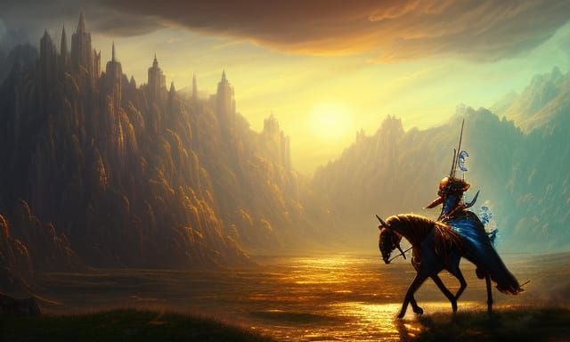 Knight in Shining Armor Rides into Sunset