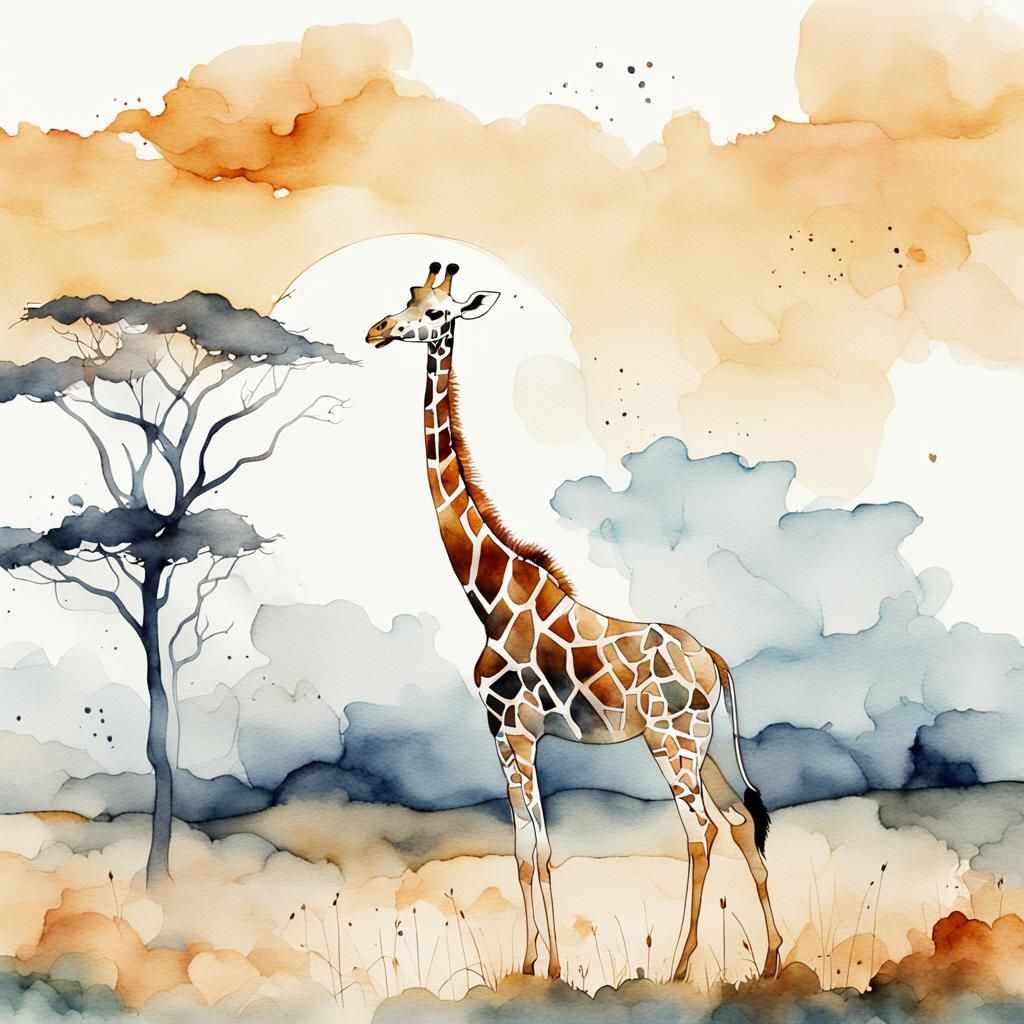 Surreal Giraffe Stands on the African Savanna