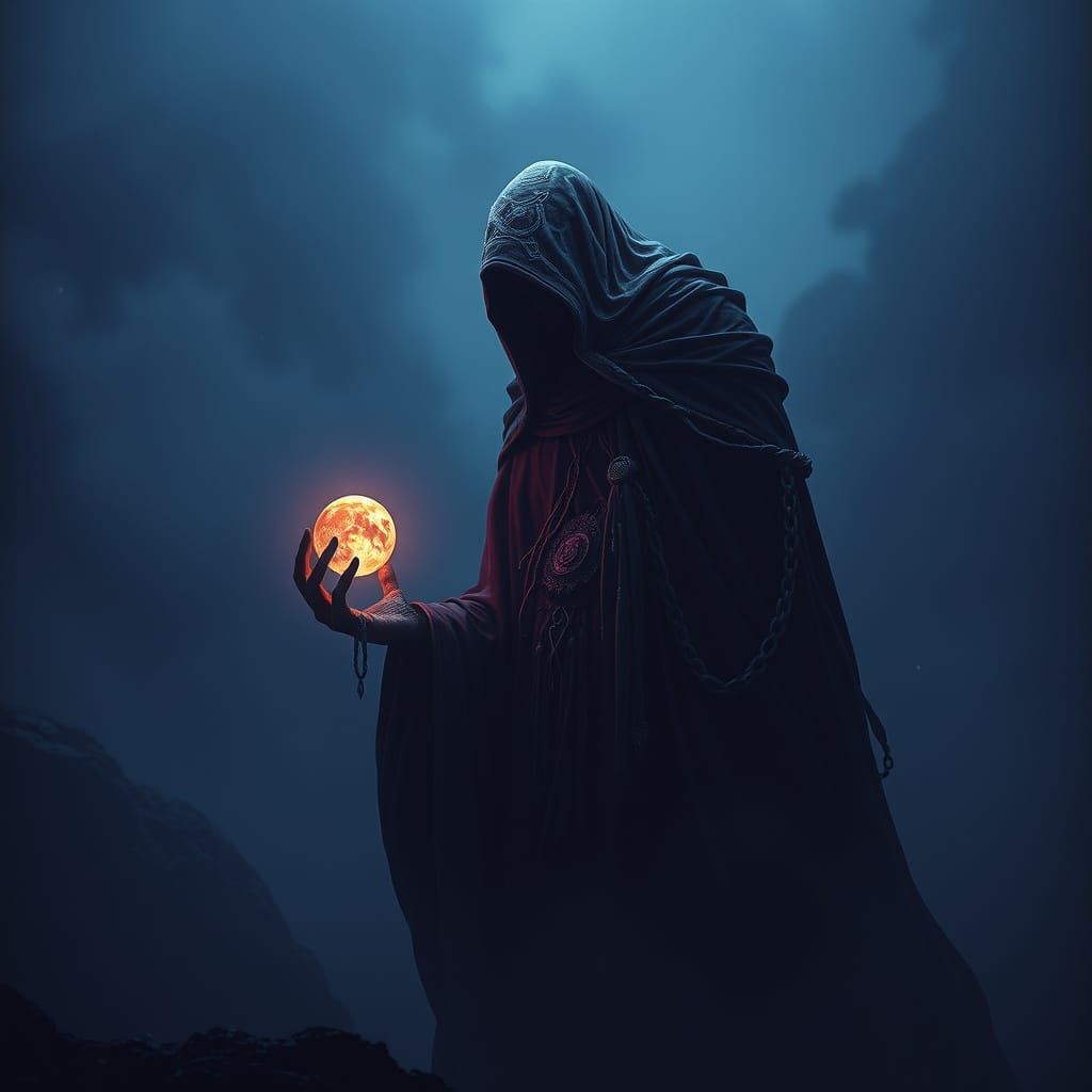 Dark Figure Contemplates a Radiant Earth in the Shadows