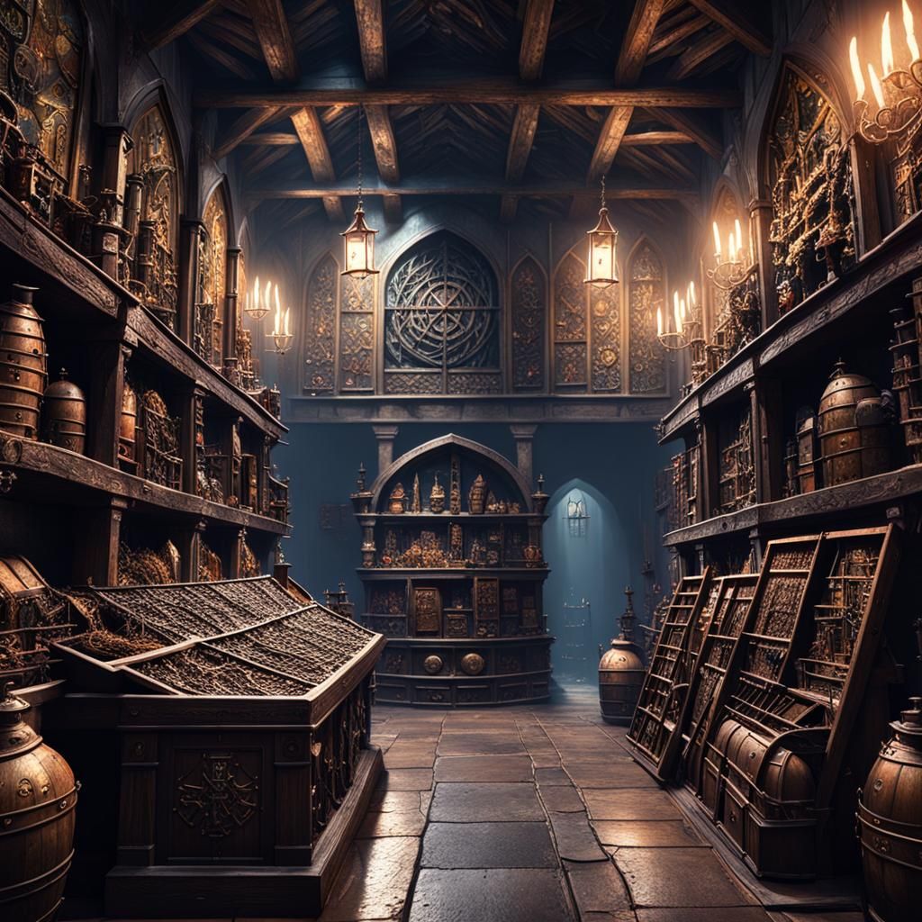 Creepy Medieval Dungeon Lair with Treasure in Dark Fantasy S...