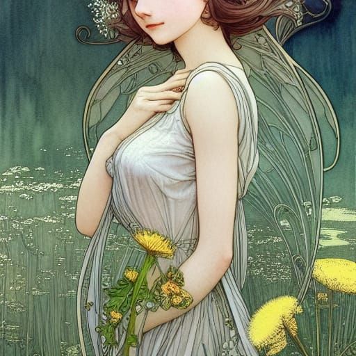 Dandelion Fairy in Art Nouveau Anime Style