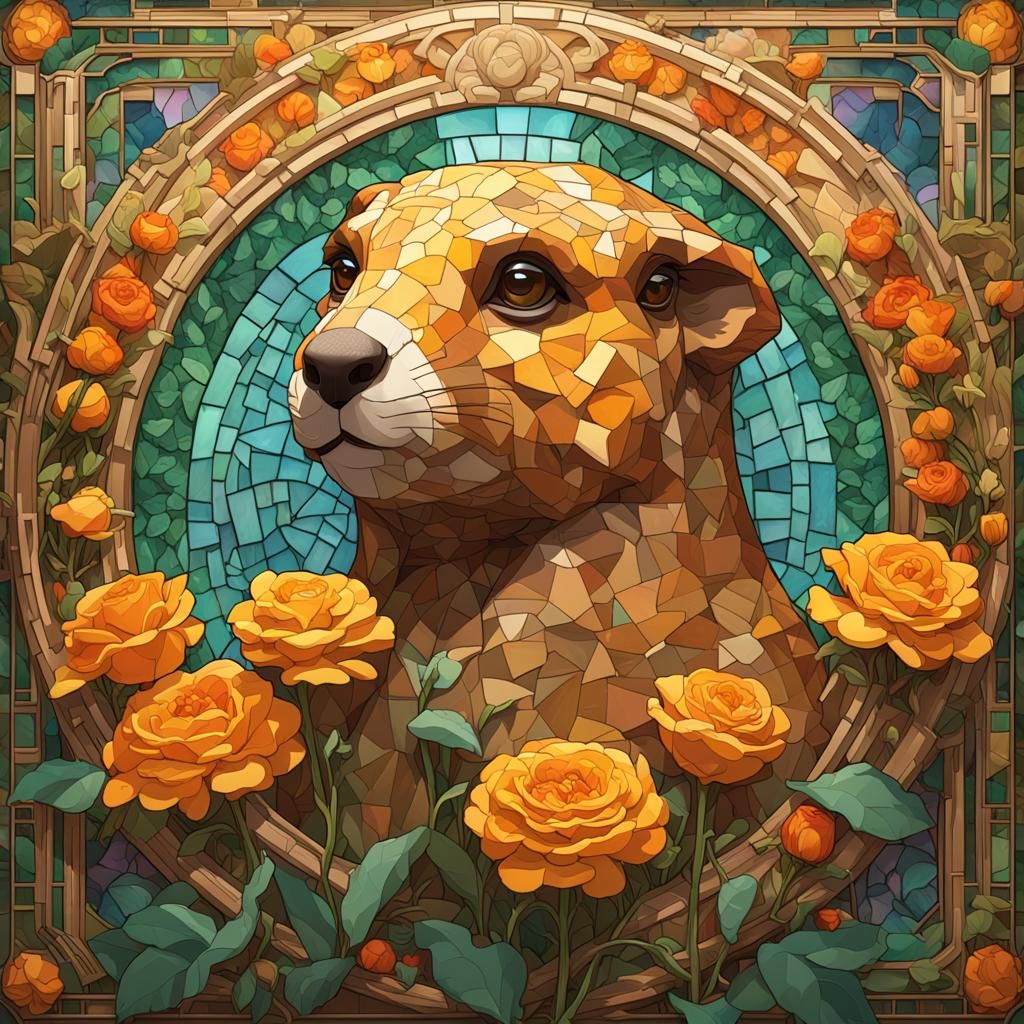 Art Nouveau Mosaic of Prairie Dog with Flowers