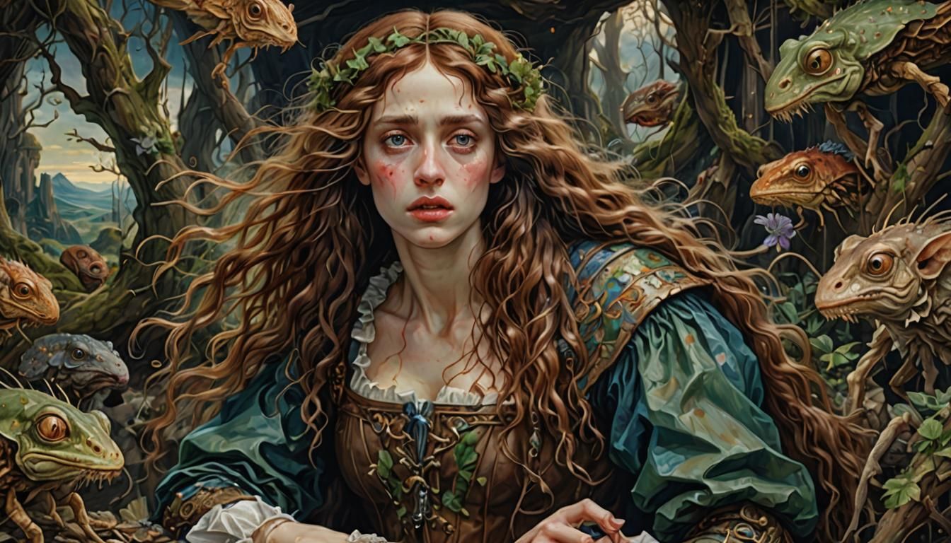 Funny Ugly Scene in Pre-Raphaelite Style