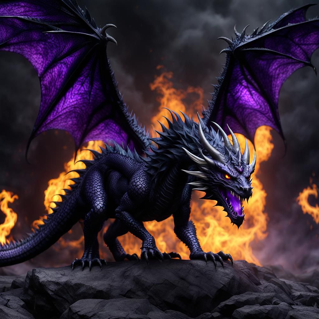 Gothic Dragon with Ink Fur and Glowing Eyes