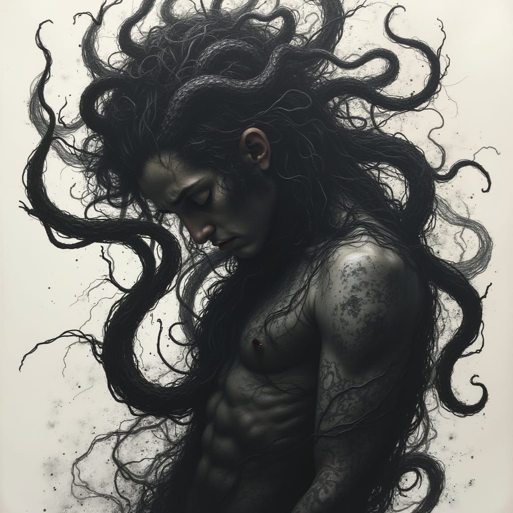 Dark, Symbolic Medusa Tattoo Design with Twisting Tentacles