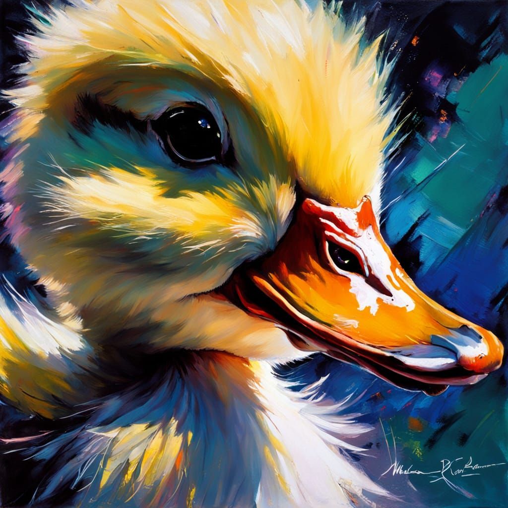 Intense Tango Duckling Portrait in Neon Blacklight