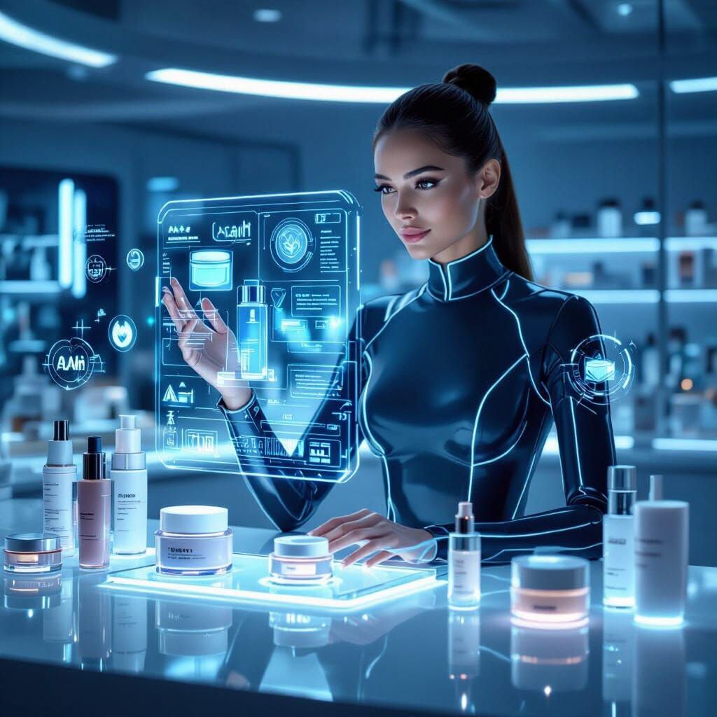 Futuristic Beauty Genius Assistant with Cosmetics