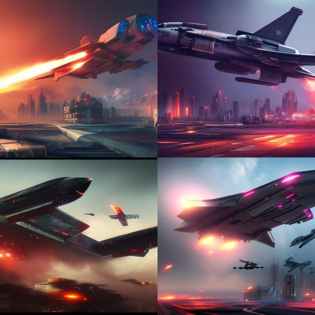 Crashed Cyberpunk Jet in Detailed Matte Painting