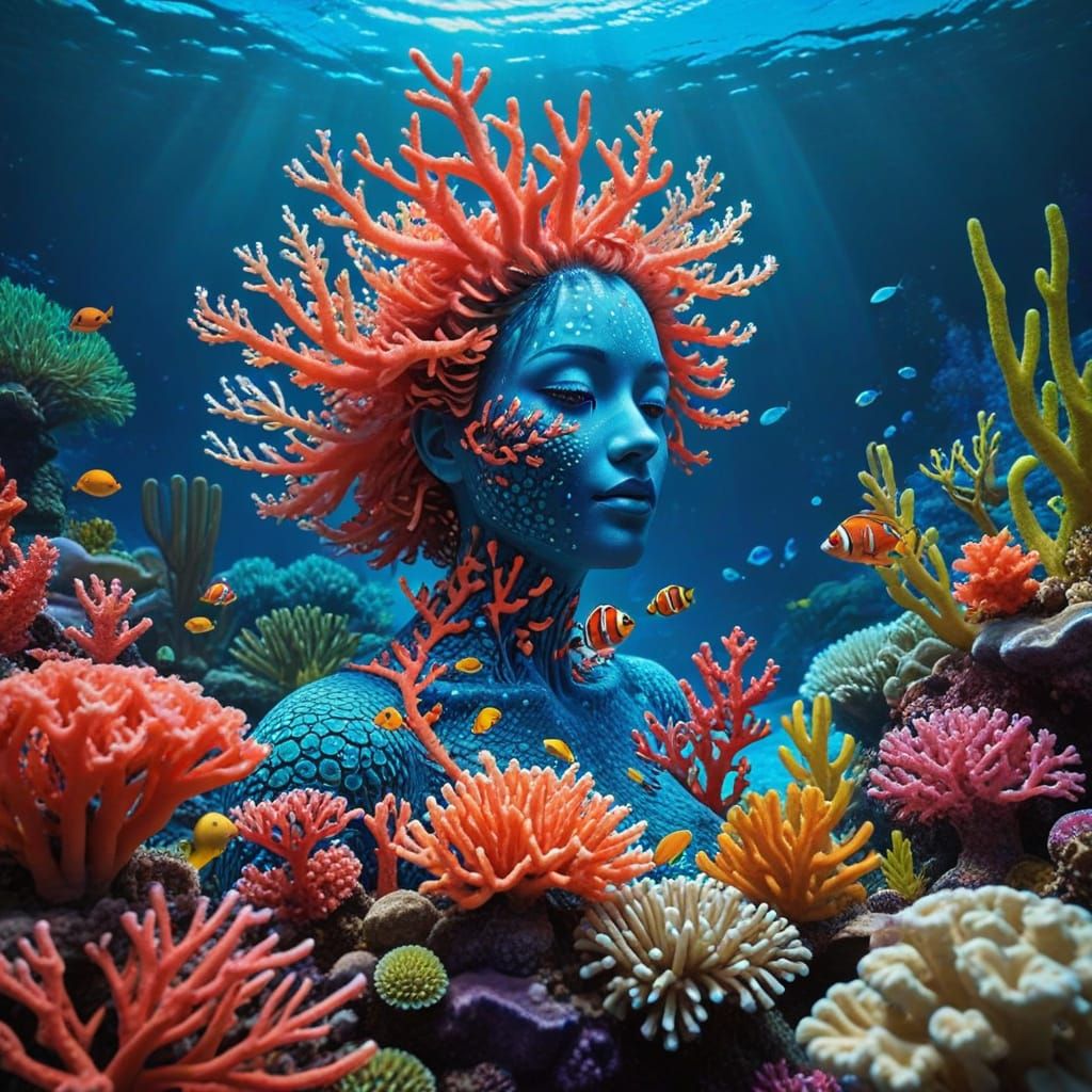 Whimsical surreal botanical art of character in a vibrant co...