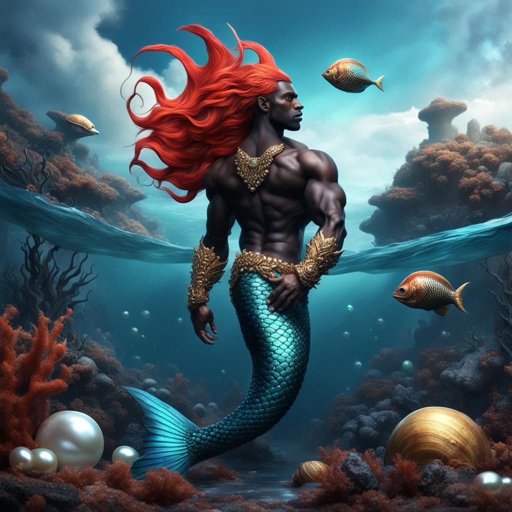 Stunning Black Merman with Pearl Adornments