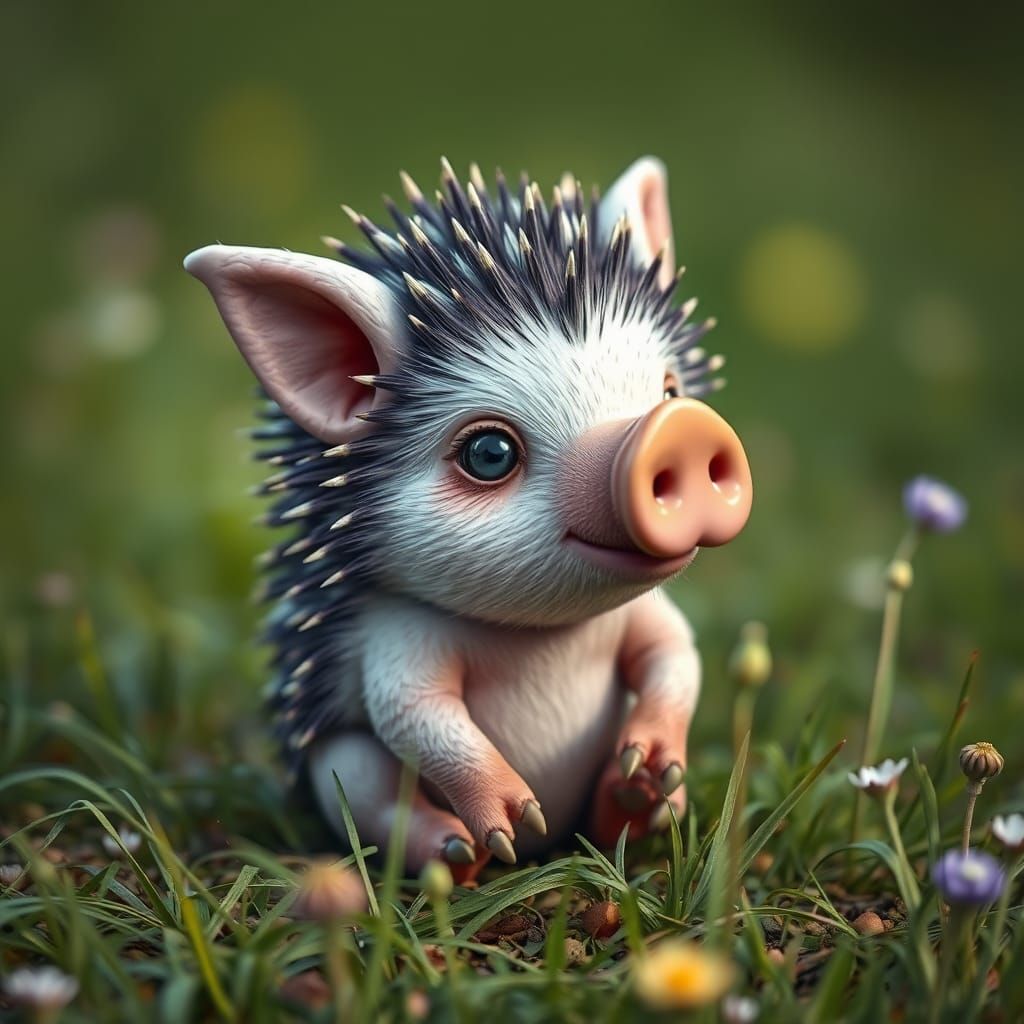 Mythical Hedgehog Piglet in Whimsical Fantasy Style