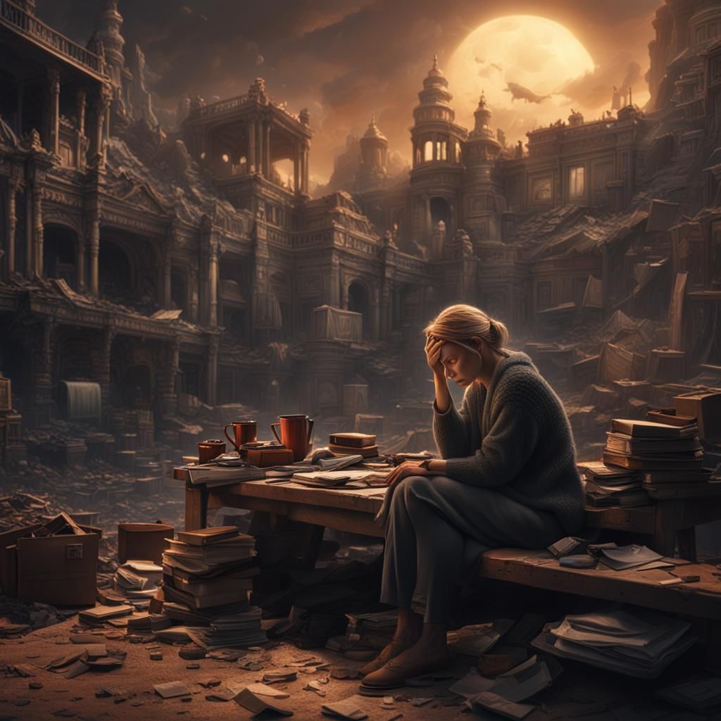 Woman Exhausted After Hard Work: Digital Matte Painting