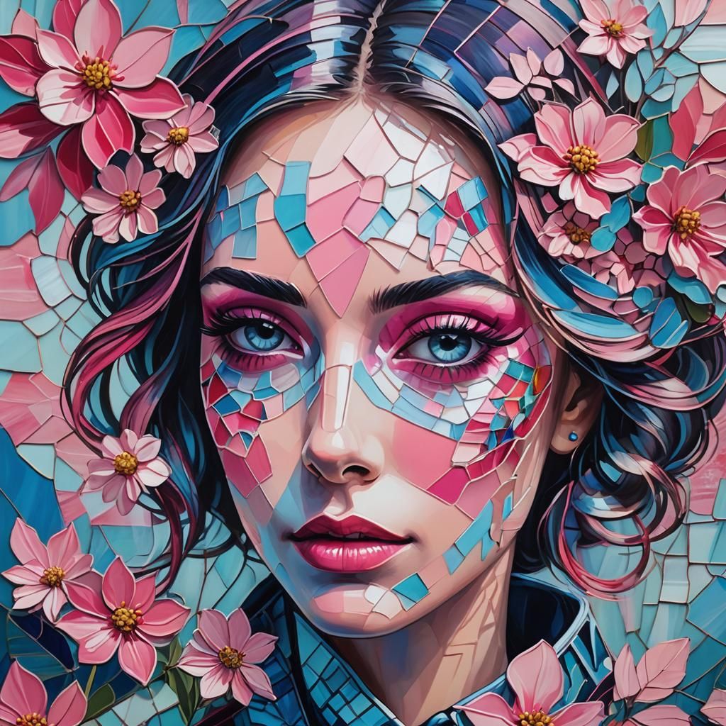 Floral Girl Portrait in Acrylic Impasto Style