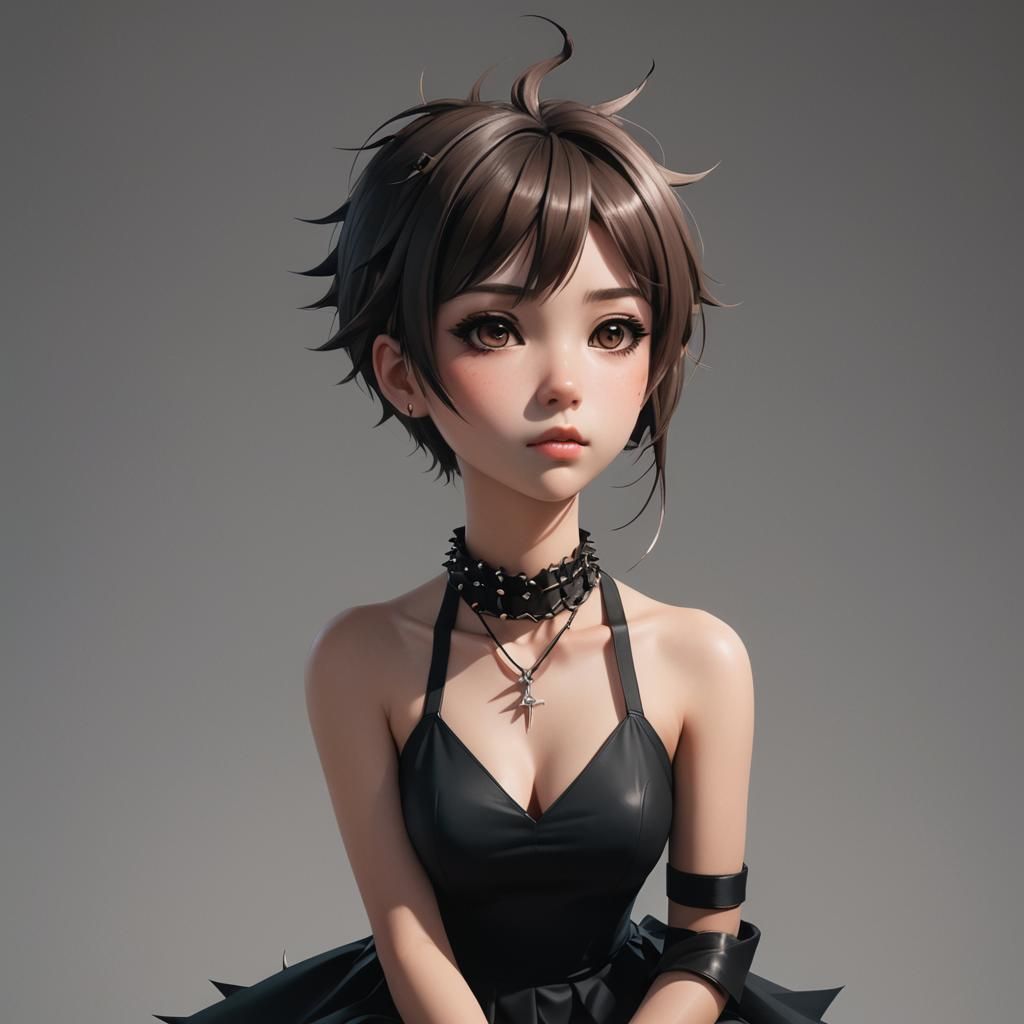 Anime Girl with Spiky Choker in 3D Art