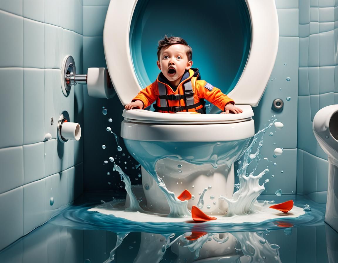 Hyper-Realistic Toilet Flush with Tiny Man