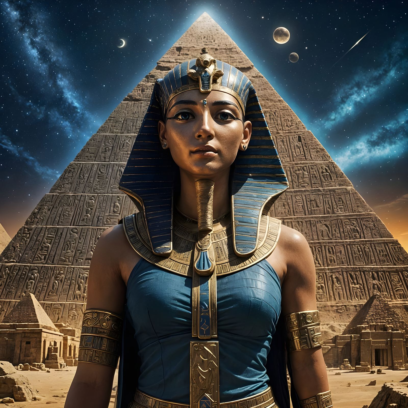 Ancient Egyptian Gods in Mysterious Nighttime Scene