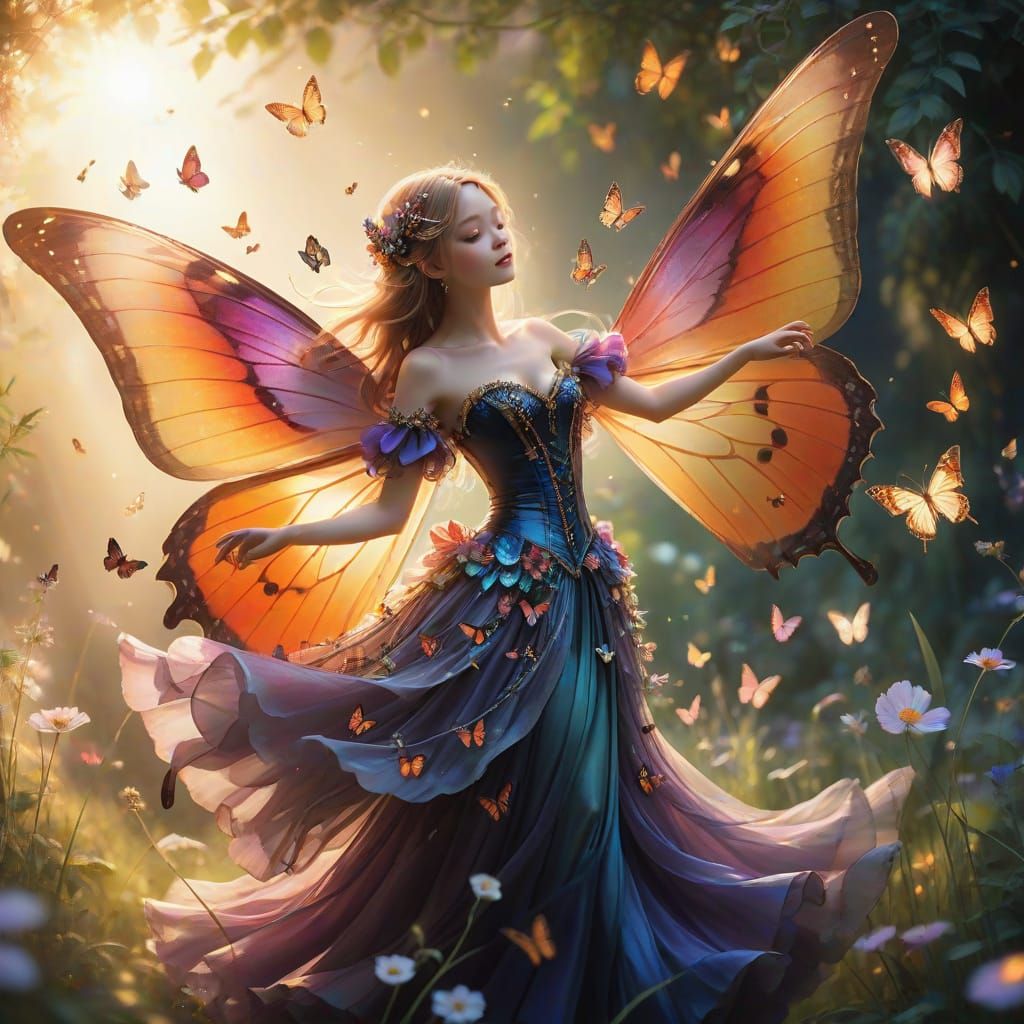 Elegant Fairy Dancing with Velvet Corset and Wings