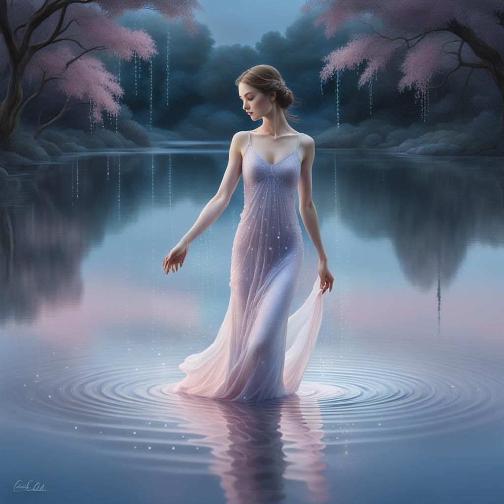 Ethereal Water Dancer in Pastel Pre-Raphaelite Style