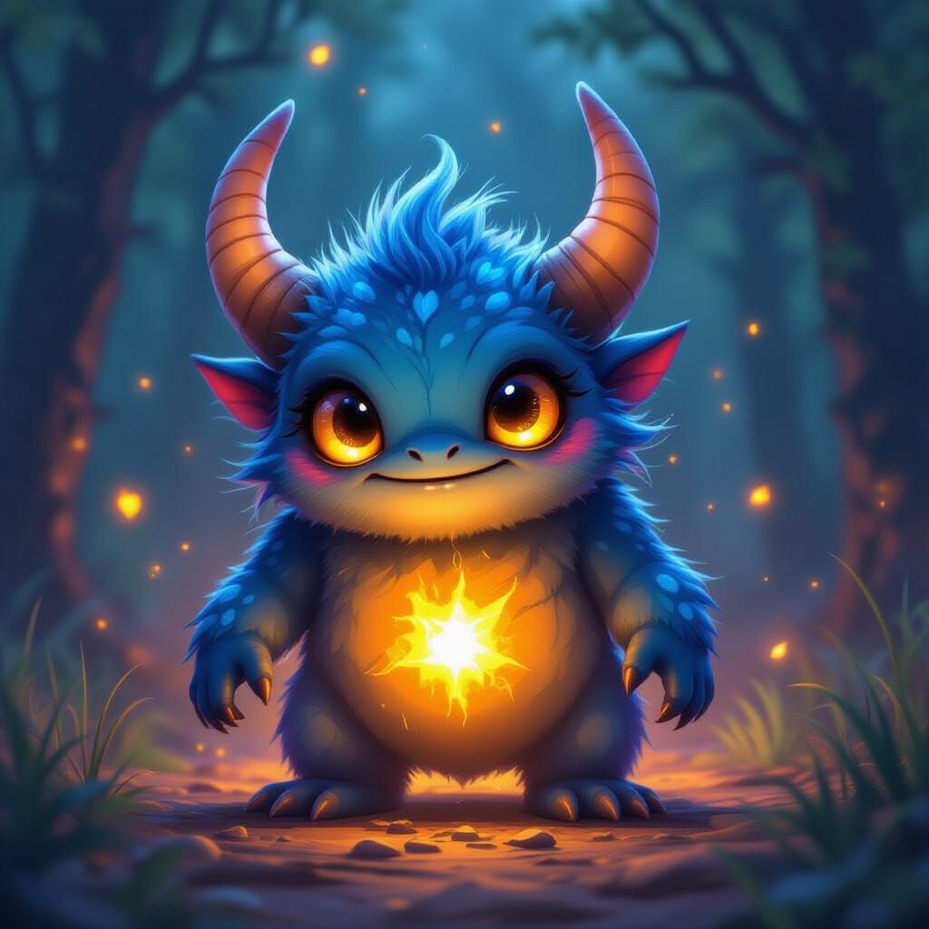 Cute Light Monster in Alcohol Ink Style