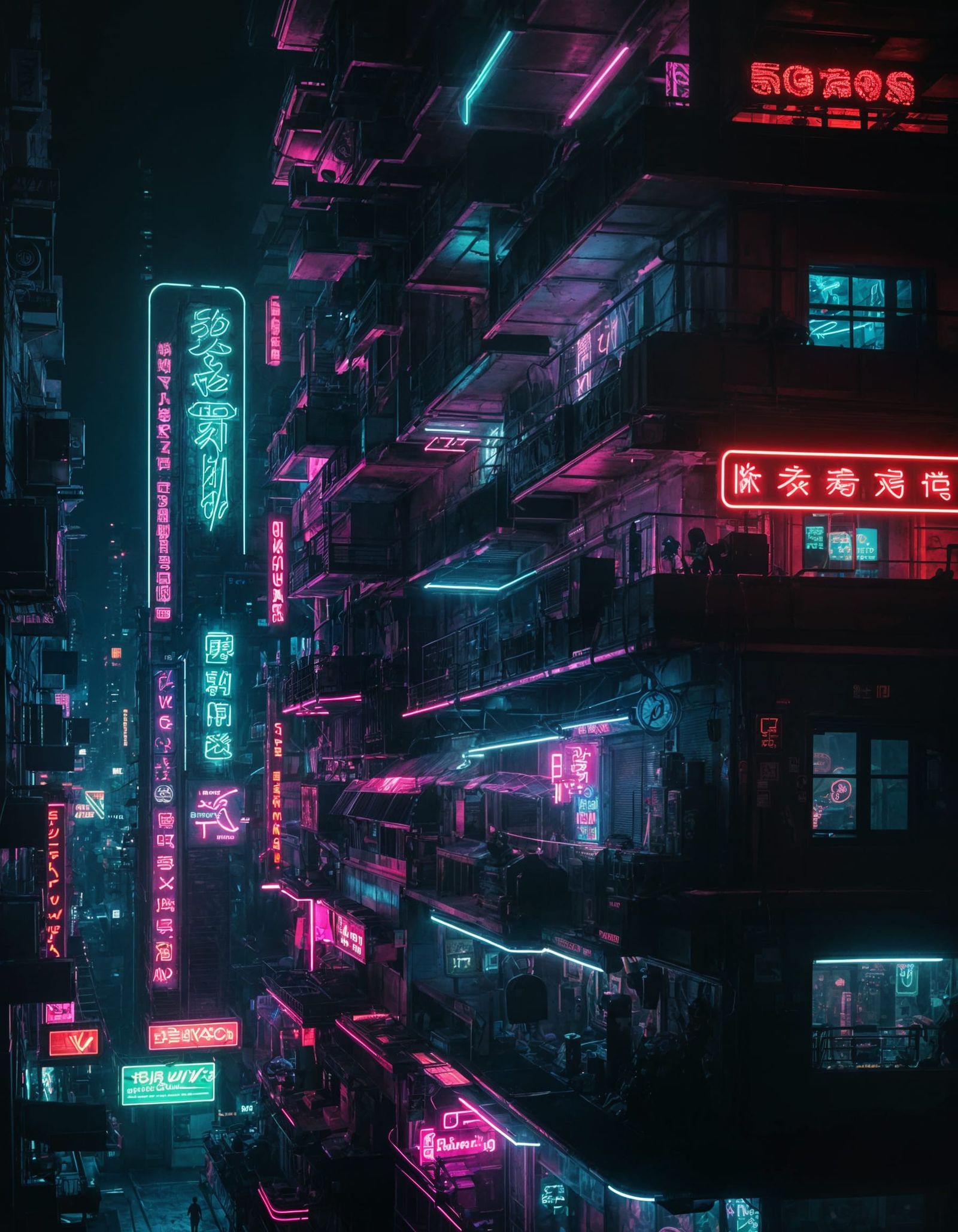 Neon-Lit Cyberpunk Cityscape at Night