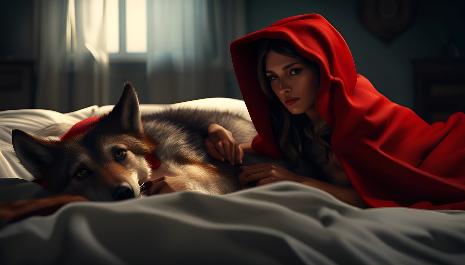 Provocative Little Red Riding Hood in Photorealistic Style