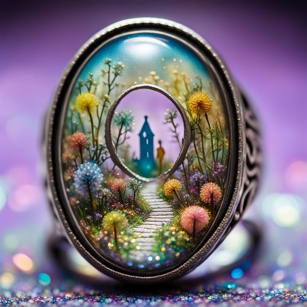 Miniature Fairyland Scene Inside Vintage Ring