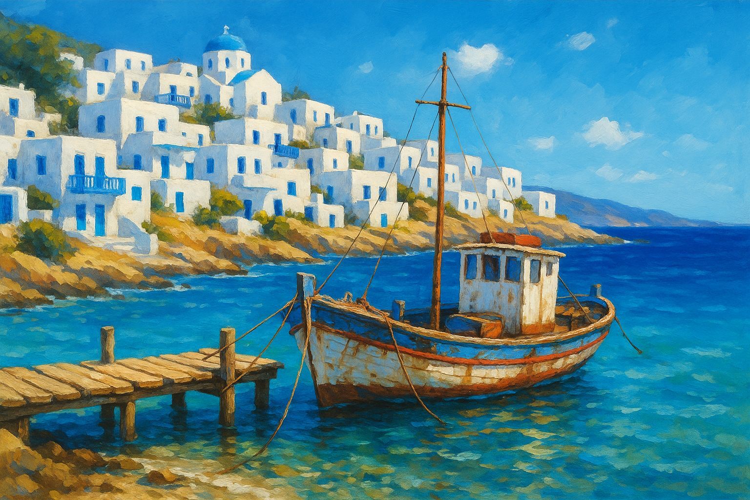 Greek Island Fishing Village in Summer