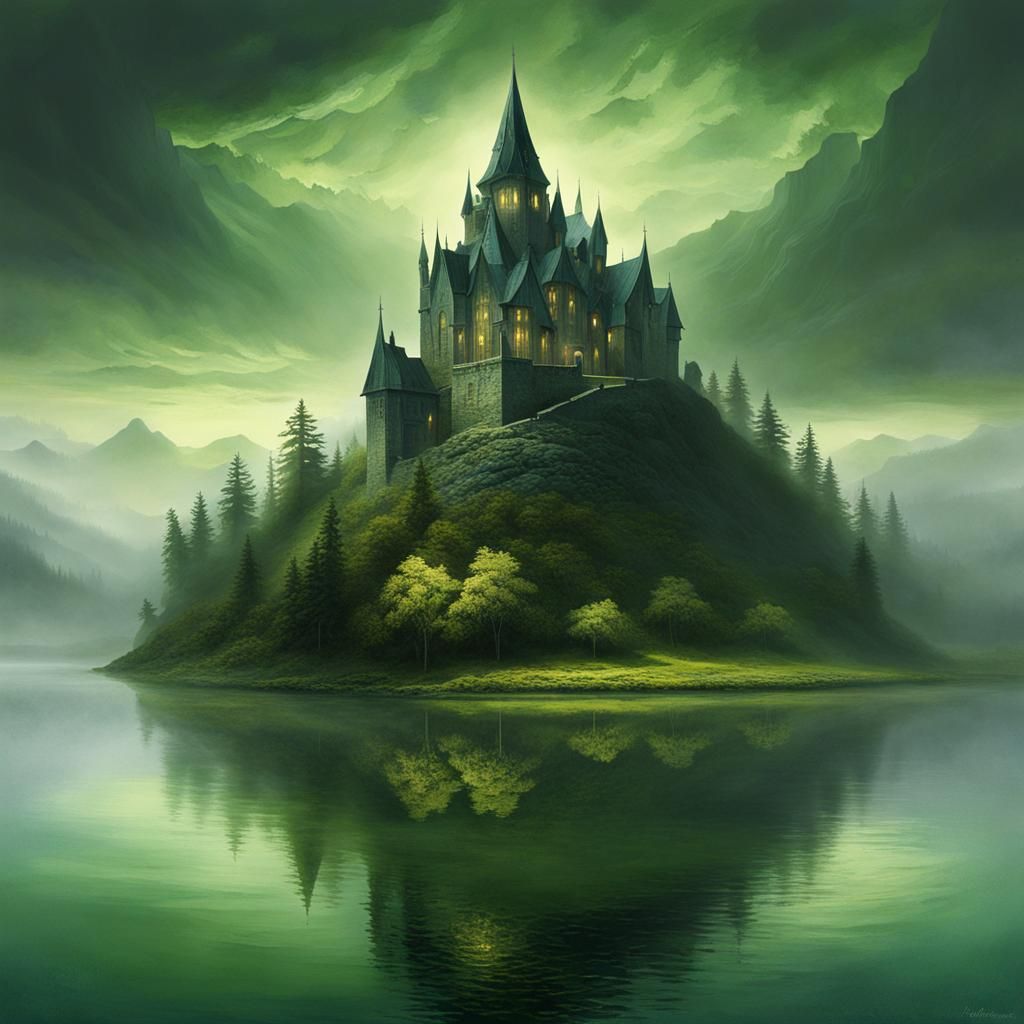 Medieval Mistwood Lake in Doré Style