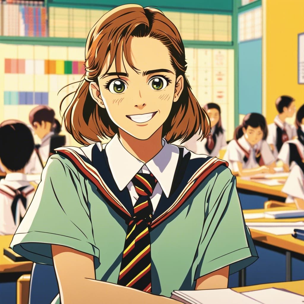Anime Style Portrait in Japanese Classroom