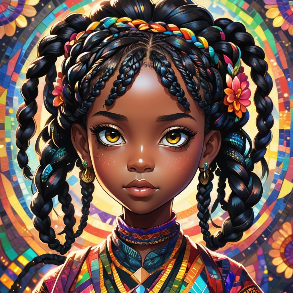 Vibrant Chibi Anime Portrait of an African American Woman