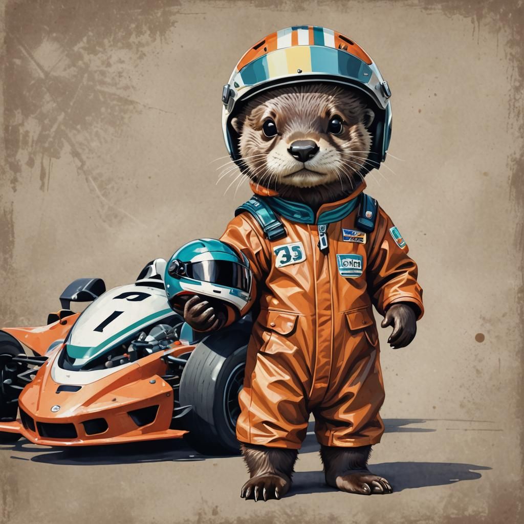 Baby Otter Race Car Driver in Abstract Style